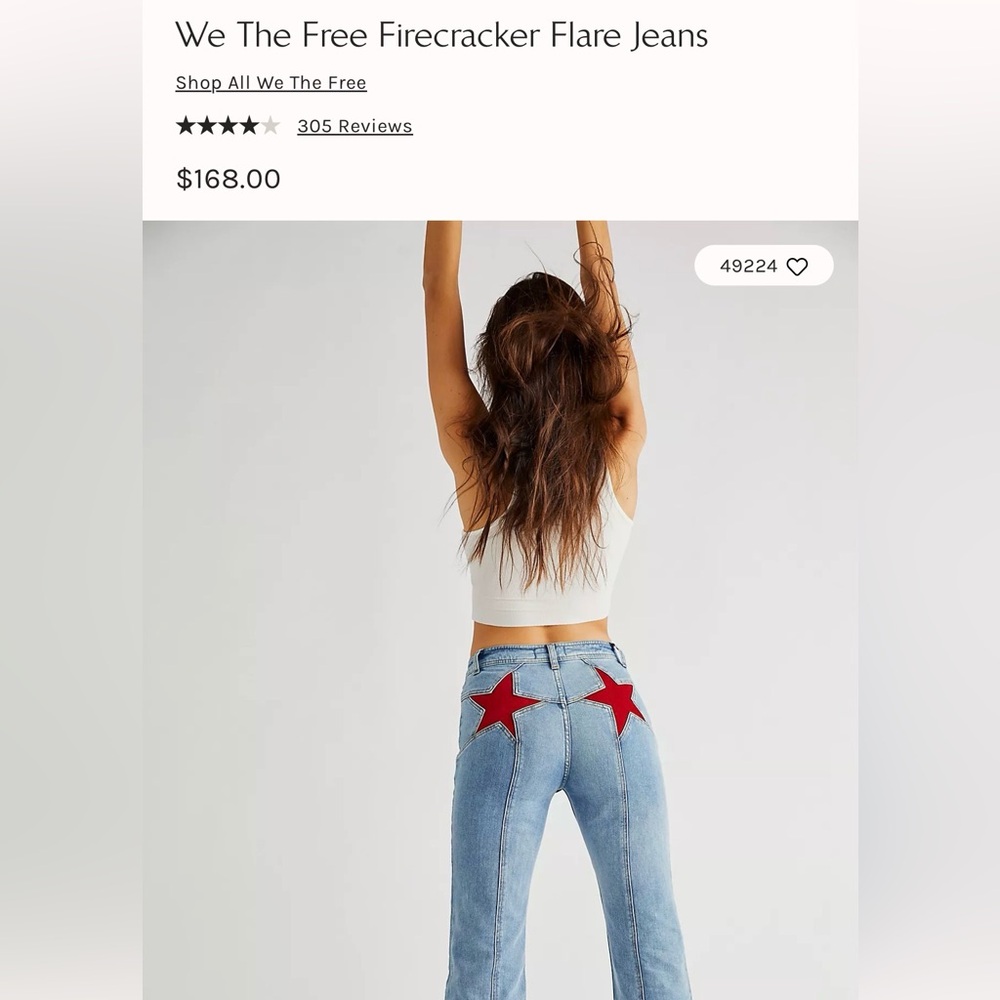 We The Free Blue Firecracker Flare Jeans with Red Star Details size 32♥️✨⭐️